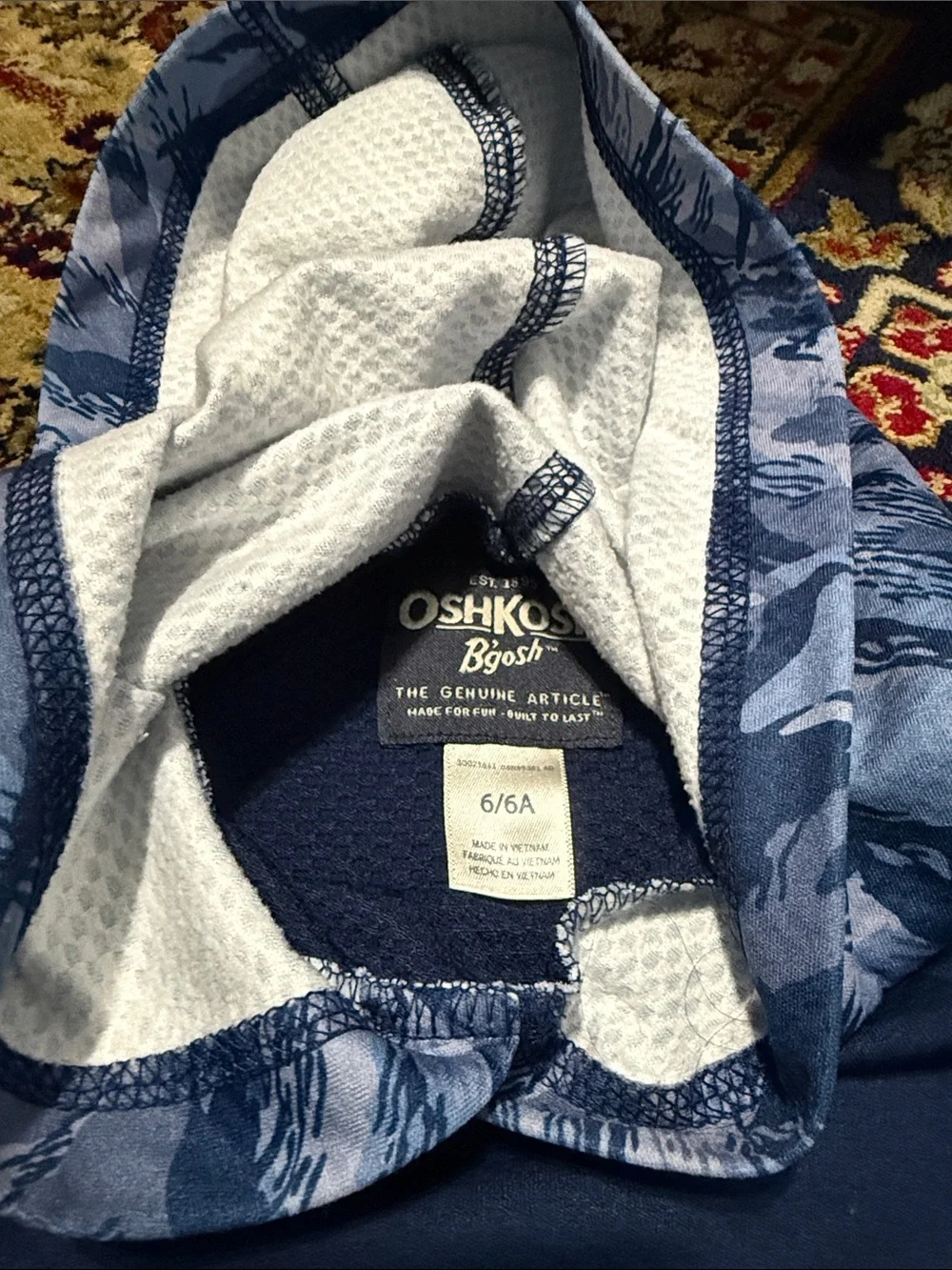 OshKosh B'gosh Navy Hoodie with Blue Patterned Sleeves